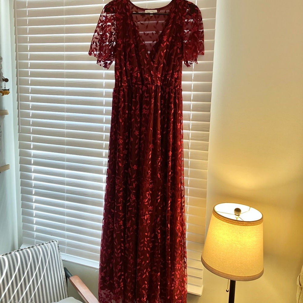 Baltic Born Burgundy Floral Lace Maxi Dress